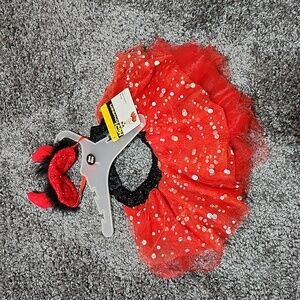 PRINCESS DEVIL HEADBANDS HAT RED MESH IRIDESCENT SEQUINS TUTU ONE SIZE DOG / CAT